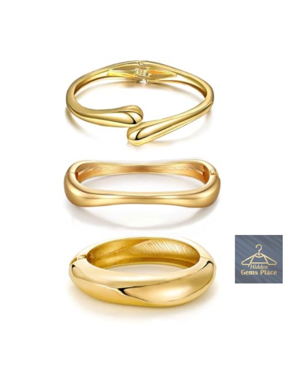 Chunky Adjustable Twist Cuff Bangle Bracelet Set 3 PCS Gold Plated